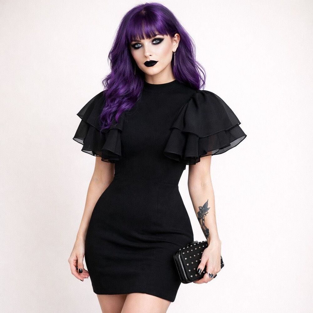 Black Goth dress cap sleeves Sienteme size 5